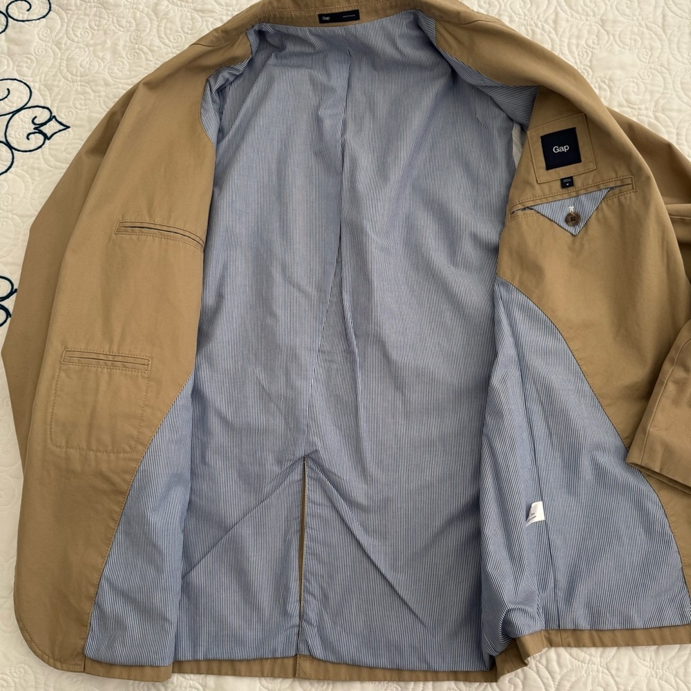 GAP Men's Khaki Twill Blazer Jacket Size Medium - Picture 5 of 13